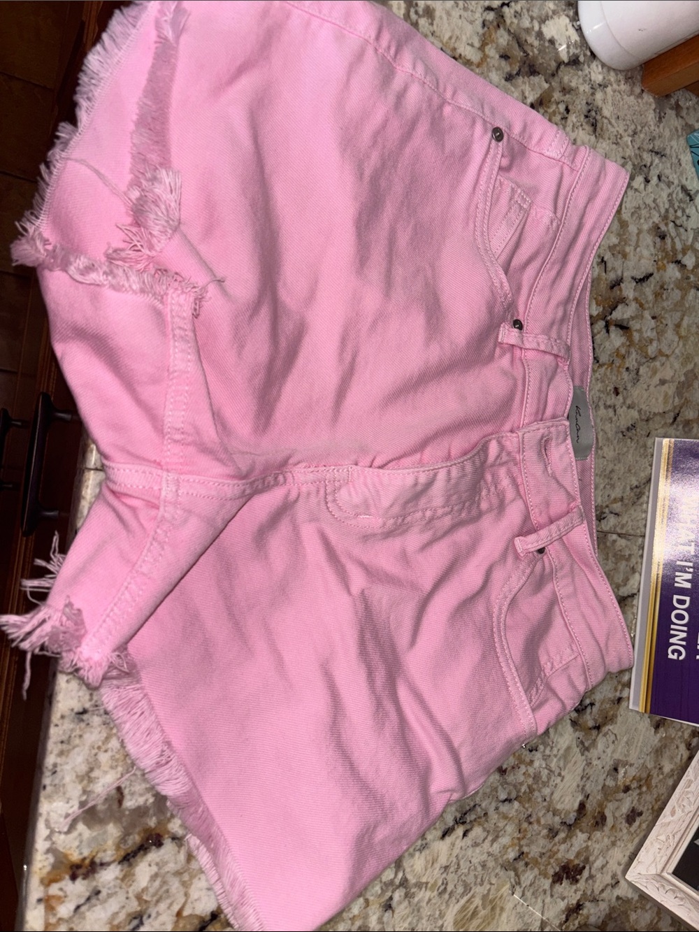 KanCan (Palmetto Moon) Pastel Pink Distressed High-Waist Denim Shorts